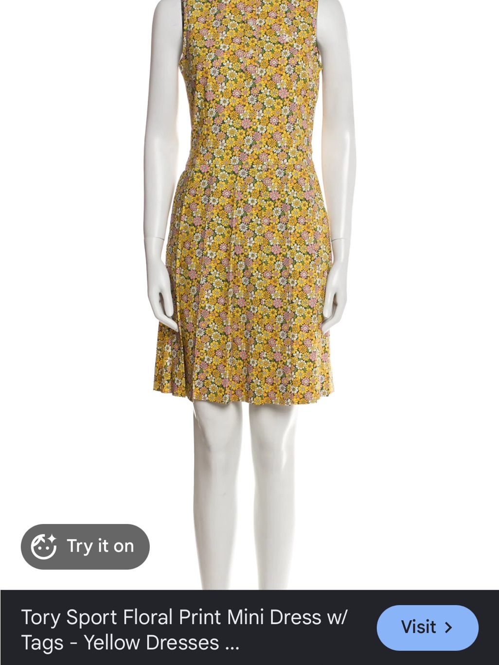 Tory Sport Yellow Floral Sleeveless Mini Dress